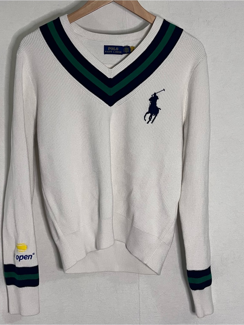 Polo Ralph Lauren US Open Tennis Umpire V-Neck Cricket Sweater White Size L